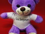 Seni Seviyorum Tişörtlü Mor Peluş Ayıcık