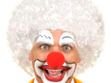Beyaz Kıvırcık Afro Peruk ve Kırmızı Sünger Burun Seti