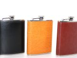 Paslanmaz Çelik Tekli 8 Oz Derili Matara