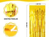 Ekstra Metalize Parlak Saçaklı Arka Fon Perde Gold