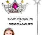 Çocuklar İçin Taraklı Prenses Tacı ve Prenses Yıldız Asa Seti Gümüş