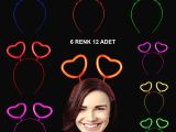 Glow Stick Karanlıkta Yanan Fosforlu Kalp Taç 12 Adet