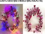 Kalp Püsküllü 3 Modlu LED Işıklı Taç Fuşya Renk