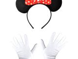 Kırmızı Fiyonklu Minnie Mouse Tacı ve Beyaz Eldiven Seti