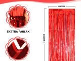 Kırmızı Metalize Parlak Saçaklı Perde