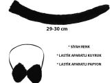 Peluş Siyah Renk Kuyruk ve Papyon Yetişkin Çocuk Uyumlu