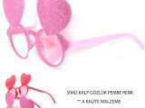 Pembe Renk Sim İşlenmiş Kalp Figürlü Parti Gözlüğü