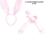 Saten Kaplama Soft Pembe Eldiven ve Tavşan Kulak 2'li Set