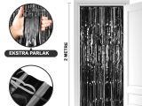 Siyah Ekstra Metalize Parlak Saçaklı Arka Fon Perde