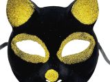 Siyah Renk Gold Simli Kedi Maskesi