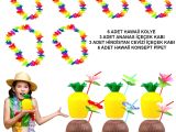 Tropikal Hawaii Parti Malzemeleri – Kolye, Pipet, Bardak Seti