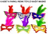 Tüylü Kağıt Parti Venedik Balo After Maskesi 6 Adet
