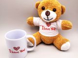 Kahverengi I Love You Tişörtlü Ayıcık ve Baskılı Kupa Seti