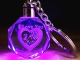I Love You Kalp İçinde Gül Renk Değiştiren Kristal Anahtarlık