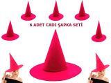 Fuşya Renk Keçe Cadı Şapkası 6 Adet