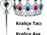 Renkli Yıldız İşlemeli Kraliçe Tacı  ve Asası