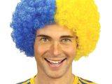 Sarı Lacivert Kıvırcık Afro Bonus Taraftar Peruğu