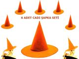 Turuncu Renk Keçe Cadı Şapkası 6 Adet