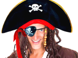 Yetişkin Boy Kadife Kaptan Jack Sparrow Korsan Şapkası ve Plastik Korsan Göz Maskesi