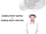 Gümüş Payetli Şapka ve Papyon Seti – Parıltılı Yetişkin Kostüm Seti
