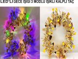 Kalp Püsküllü 3 Modlu LED Işıklı Taç Altın Renk