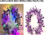 Kalp Püsküllü 3 Modlu LED Işıklı Taç Mor Renk