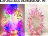 Kalp Püsküllü 3 Modlu LED Işıklı Taç Pembe Renk