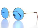 Yuvarlak Cam John Lennon Tarzı Gold Çerçeveli Mavi Gözlük